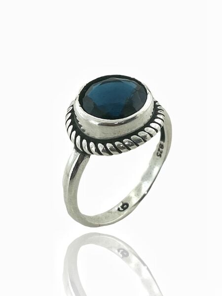 925 Ayar Safir Taş Otantik Üst Kalite Gümüş Yüzük