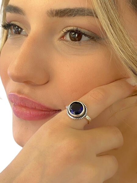 925 Ayar Safir Taş Otantik Üst Kalite Gümüş Yüzük
