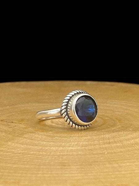 925 Ayar Safir Taş Otantik Üst Kalite Gümüş Yüzük