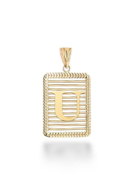 U Harfi Taşsız Izgara Modeli 14 Ayar Altın Harfli Kolye Ucu Uç