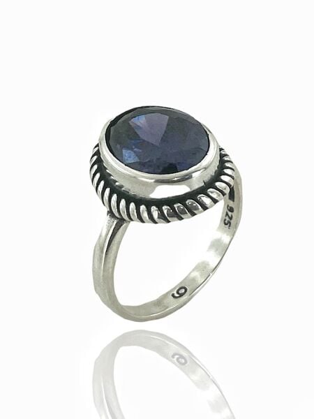 925 Ayar Oval Ametist Taş Otantik Üst Kalite Gümüş Yüzük