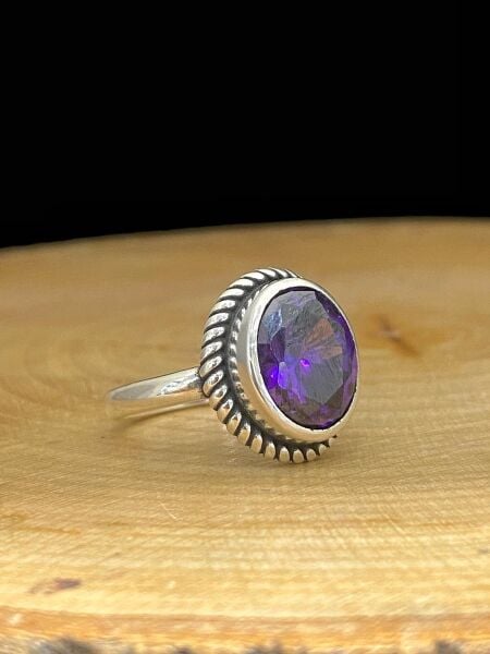 925 Ayar Oval Ametist Taş Otantik Üst Kalite Gümüş Yüzük