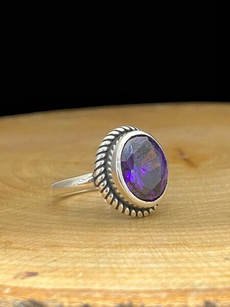 925 Ayar Oval Ametist Taş Otantik Üst Kalite Gümüş Yüzük