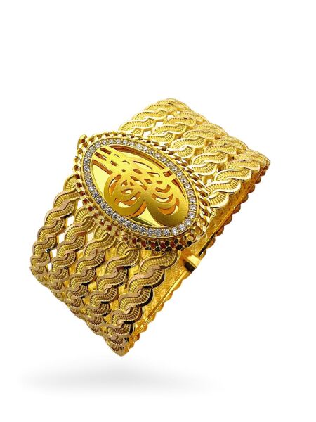 Beş Sıra Ezme Burma Kelepçe Tuğra Tokalı Altın Bilezik Bileklik