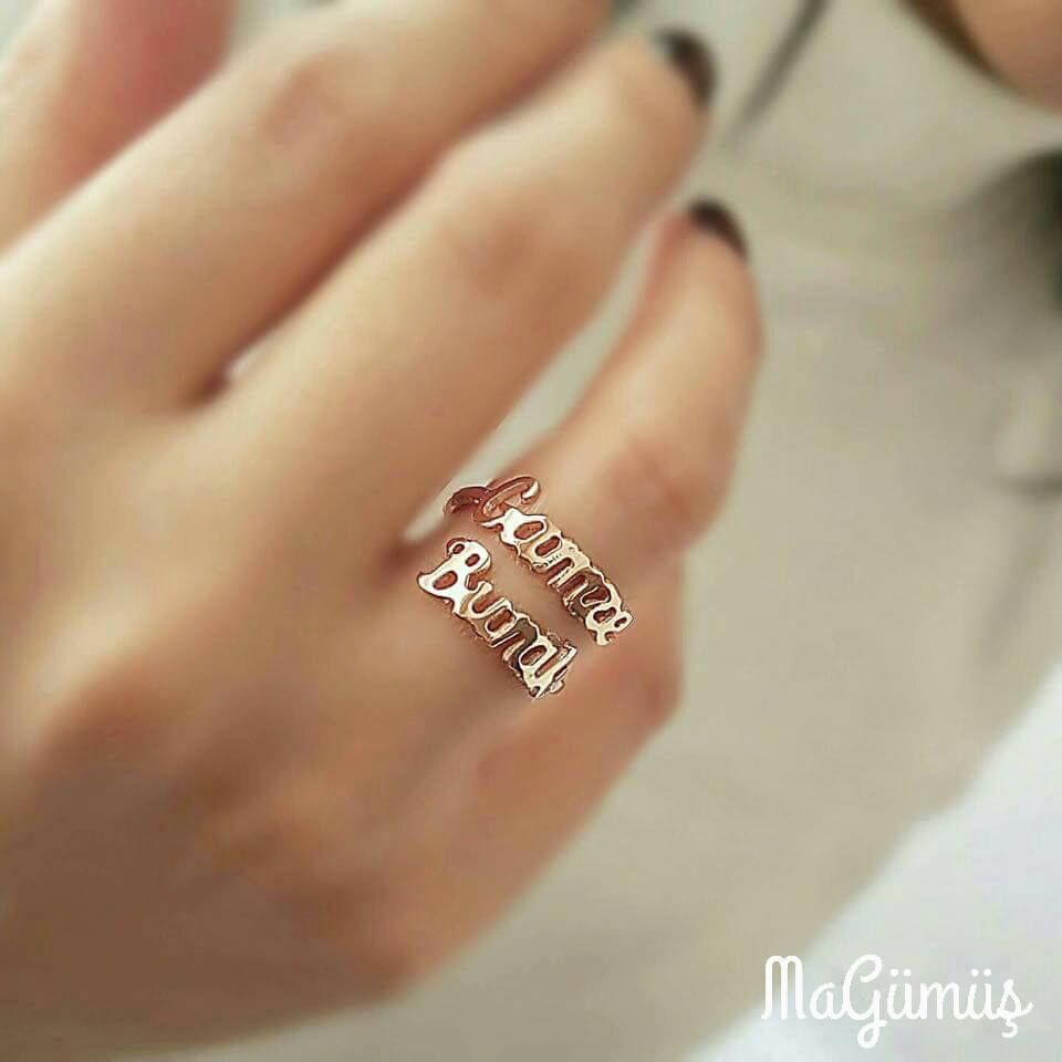 2 İki İsim İsimli Gümüş Kişiye Tasarım Yüzük Beyaz Rodyum - 17