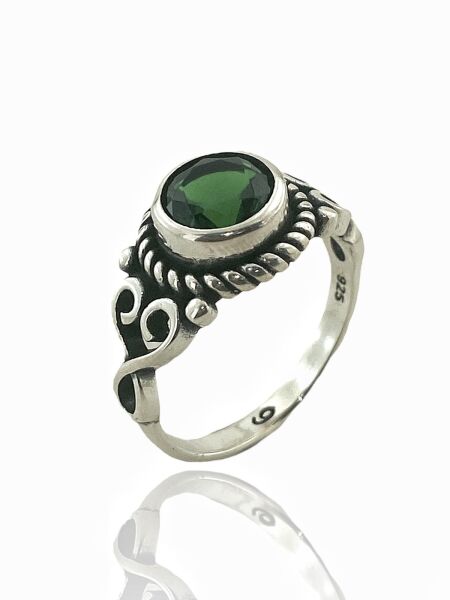 925 Ayar Zümrüt Taş Otantik Üst Kalite Gümüş Yüzük