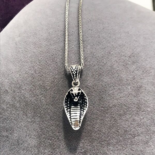 Kobra Başlı Gümüş Kolye Tilki Kuyruğu Zincir Erkek Kolye