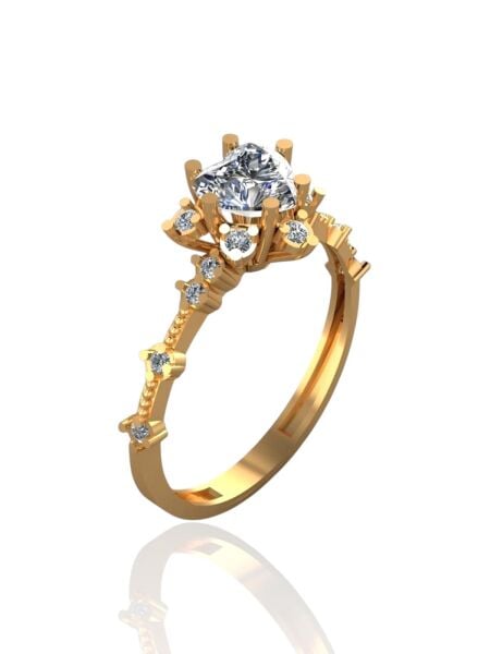 Pırlanta Montür Üst Kalite Kalpli Lotus 14 Ayar Altın Yüzük