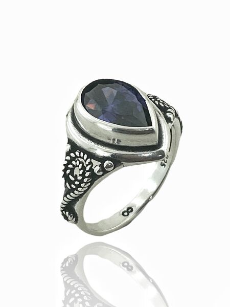 925 Ayar Ametist Taşlı Otantik Üst Kalite Gümüş Yüzük