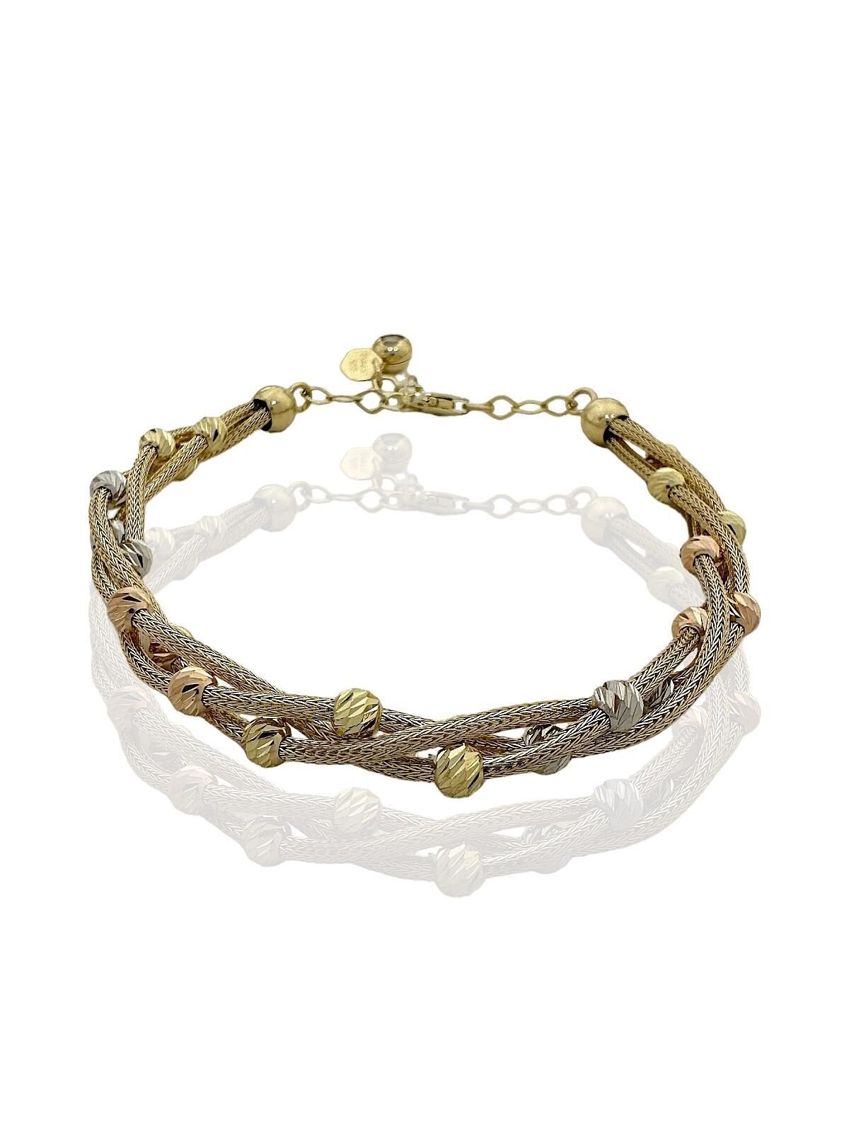 İtalyan Üç Zincir Dolama Dorika Toplu 14 Ayar Altın Bileklik