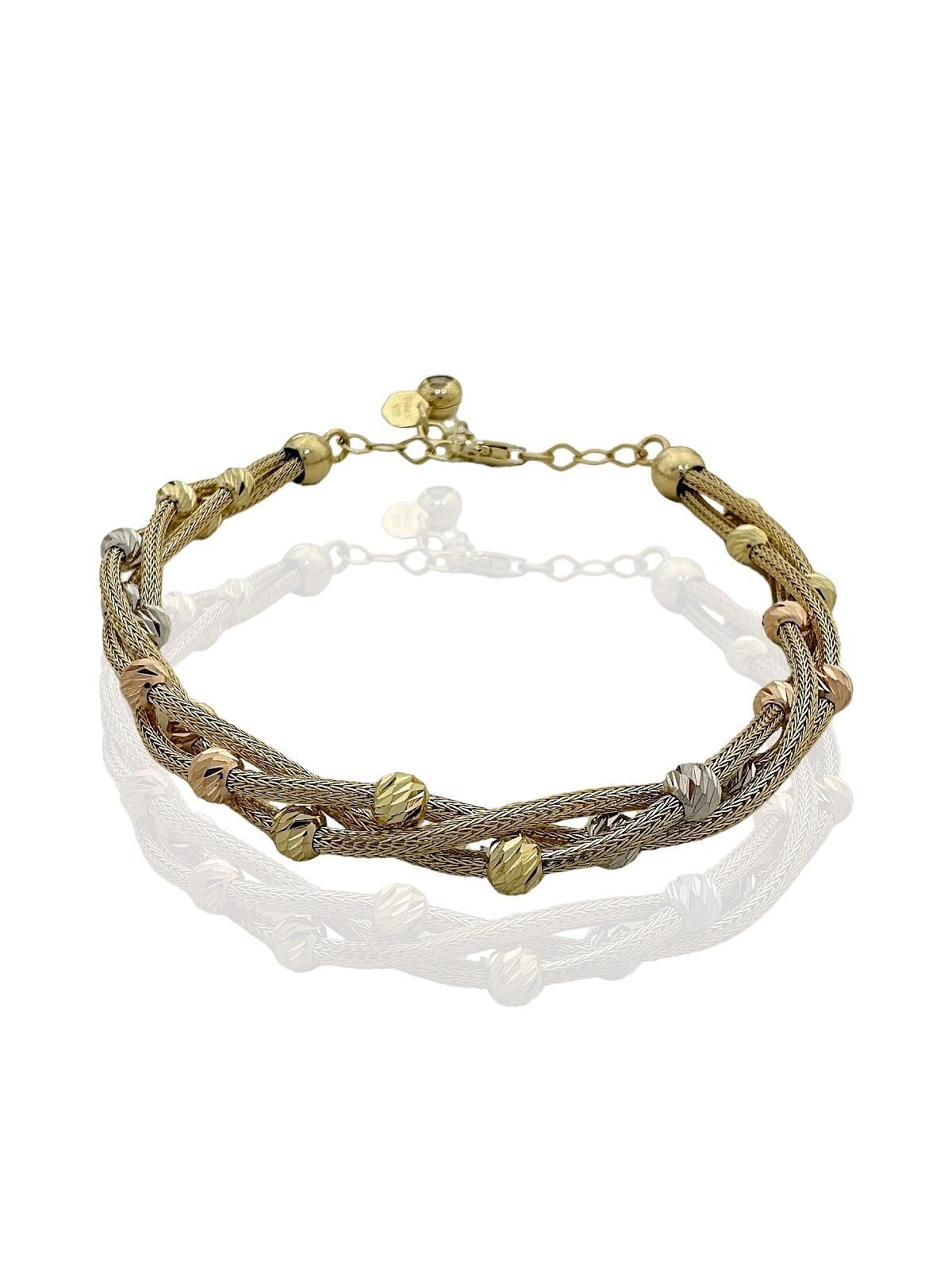 İtalyan Üç Zincir Dolama Dorika Toplu 14 Ayar Altın Bileklik