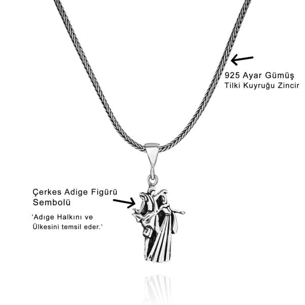 Adige Çerkes Sembolü 60 cm 925 Gümüş Kolye