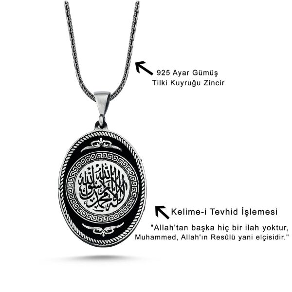 Kelime-i Tevhid İşlemeli 60 cm 925 Gümüş Kolye