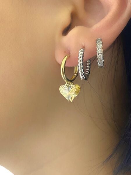 İki Kalp Sallantılı 8 Ayar Altın Küpe