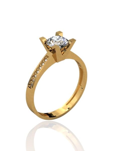 Pırlanta Montür Üst Kalite Kenar Taşlı Tek Taş 14 Ayar Altın Yüzük