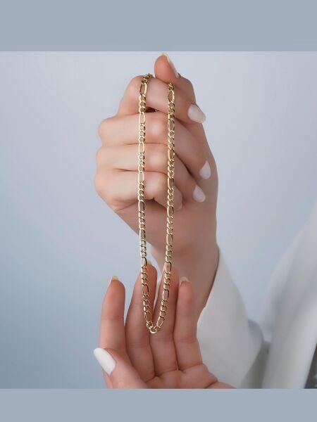 Figaro 5 mm Kalınlık Zincir Taşsız Günlük Unisex 14 Ayar Altın Kolye