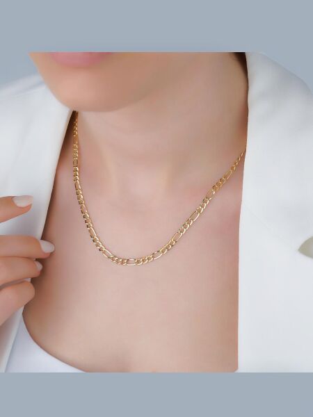 Figaro 5 mm Kalınlık Zincir Taşsız Günlük Unisex 14 Ayar Altın Kolye