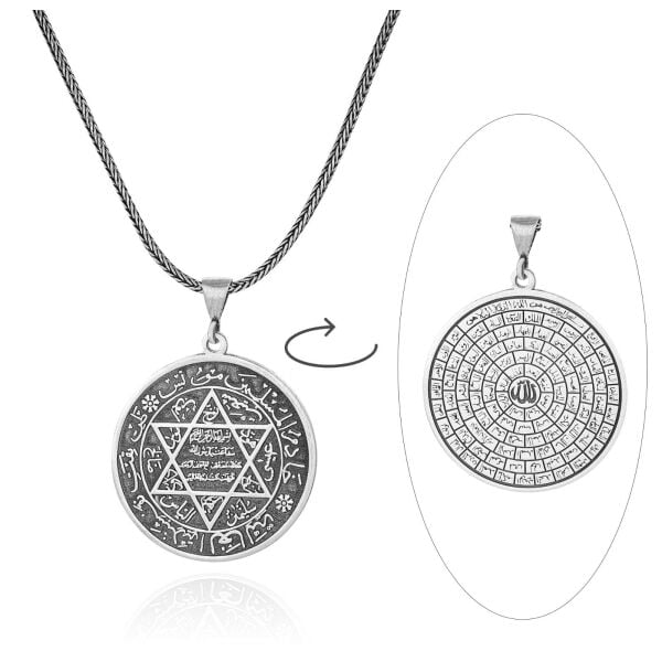 İsmi Azam Duası Esma-ül Hüsna Süleyman Mührü 60 cm 925 Gümüş Kolye