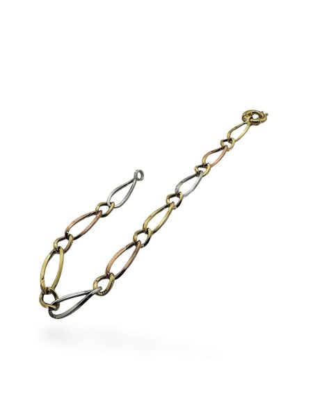 Üç Renk Figaro Zincir Hallow Günlük Taşsız Altın Bileklik 14 Ayar