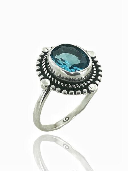 Aquamarine Taş Otantik Üst Kalite 925 Ayar  Gümüş Yüzük