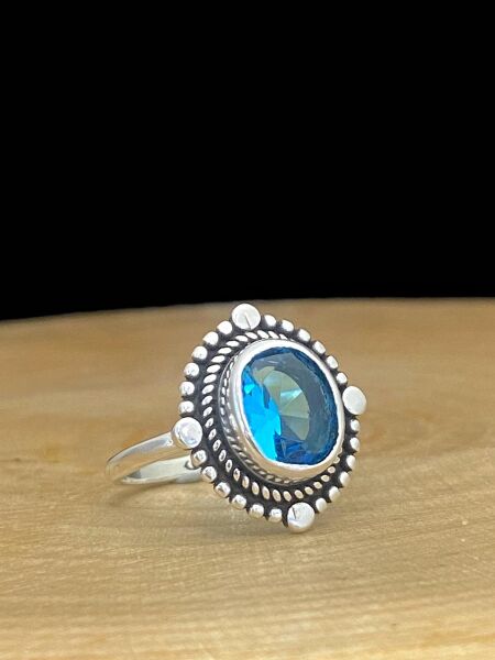 Aquamarine Taş Otantik Üst Kalite 925 Ayar  Gümüş Yüzük