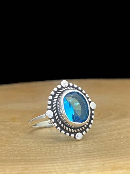 Aquamarine Taş Otantik Üst Kalite 925 Ayar  Gümüş Yüzük