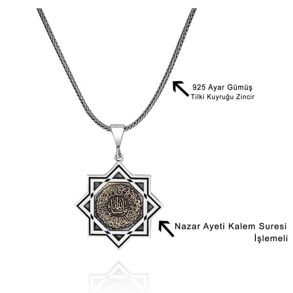 Nazar Ayeti Kalem Suresi 60 cm 925 Gümüş Kolye
