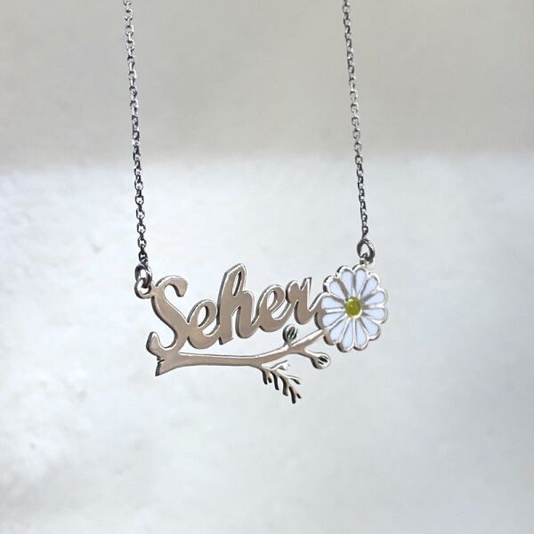 İsim Yazılı Papatya Çiçeği İsimli Gümüş Kolye