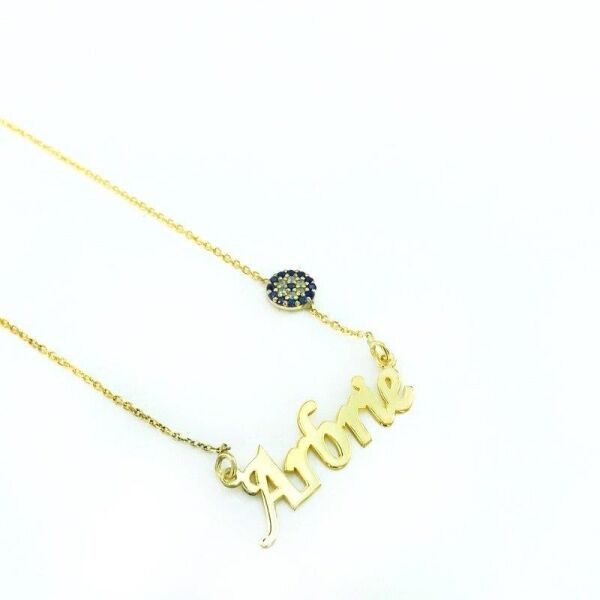 Tek İsim Yazılı Altın Kaplama Nazar Göz Boncuklu Gümüş Kolye