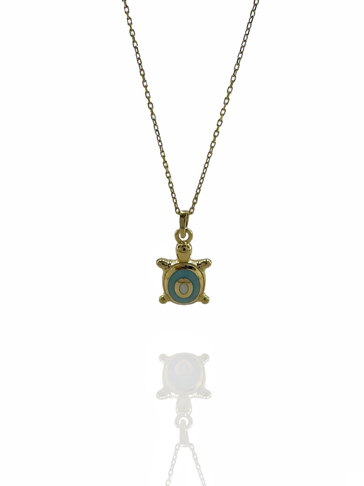 Turkuaz Minik Kaplumbağa Üst Kalite  Altın Kolye 8 Ayar