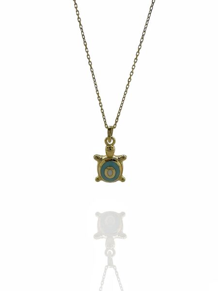 Turkuaz Minik Kaplumbağa Üst Kalite  Altın Kolye 8 Ayar