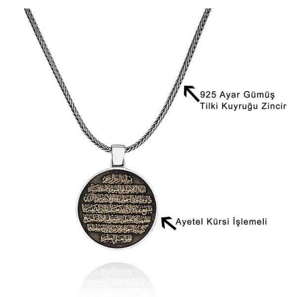 Ayetel Kürsü Madalyon 60 cm 925 Gümüş Kolye