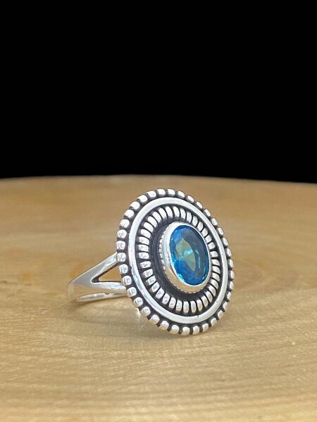 925 Ayar Gümüş Aquamarine Taşlı OPtantik Kadın Yüzük