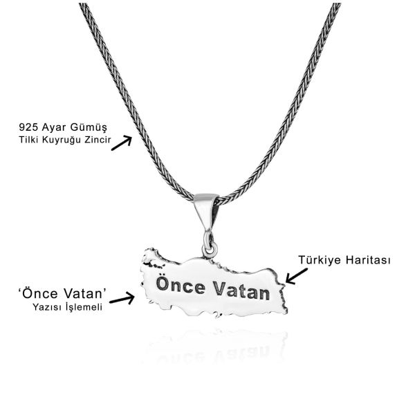 Önce Vatan Türkiye 60 cm 925 Gümüş Kolye