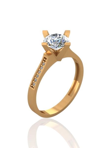 Tek Taş Çapraz Tırnak Kenar Taşlı 14 Ayar Altın Yüzük