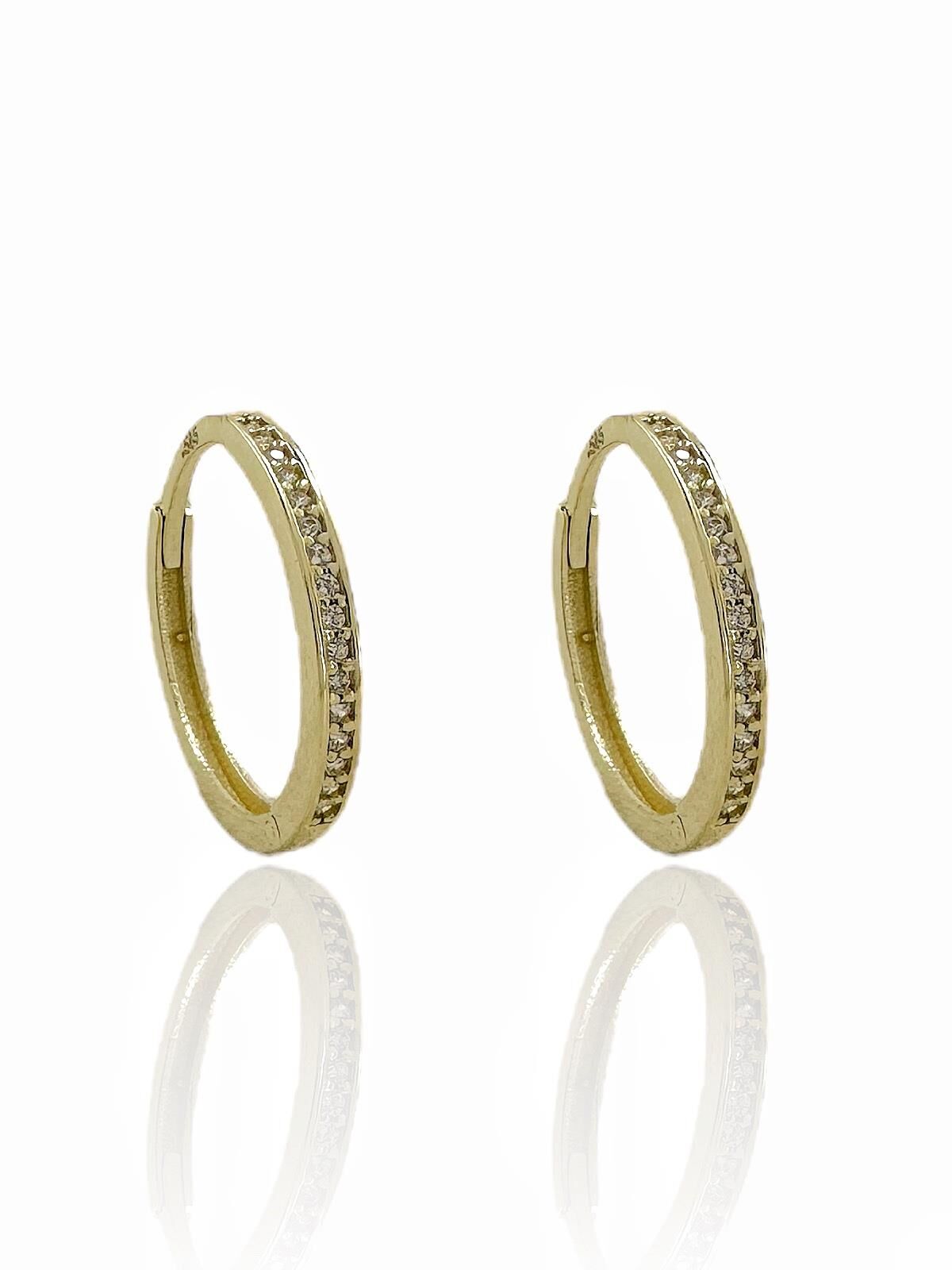 Tek Sıra Taşlı Günlük Gizli Kilit 20 mm 14 Ayar Altın Halka Küpe