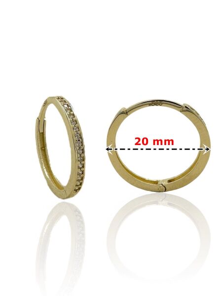 Tek Sıra Taşlı Günlük Gizli Kilit 20 mm 14 Ayar Altın Halka Küpe