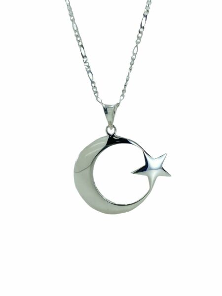 Büyük Boy Ayyıldız Figaro 60 cm Zincir Gümüş Kolye