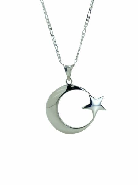 Büyük Boy Ayyıldız Figaro 60 cm Zincir Gümüş Kolye