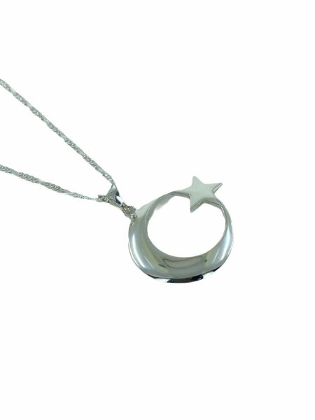 Büyük Boy Ayyıldız Figaro 60 cm Zincir Gümüş Kolye