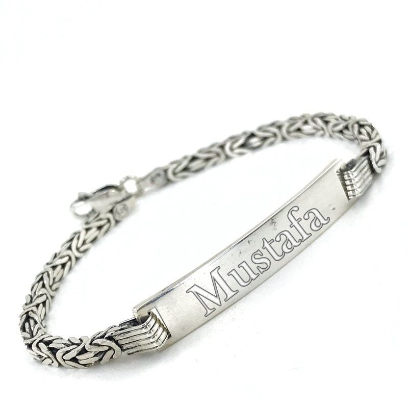 İsim Yazılı Kral Zinciri Künye Genç Çocuk Erkek Gümüş Bileklik