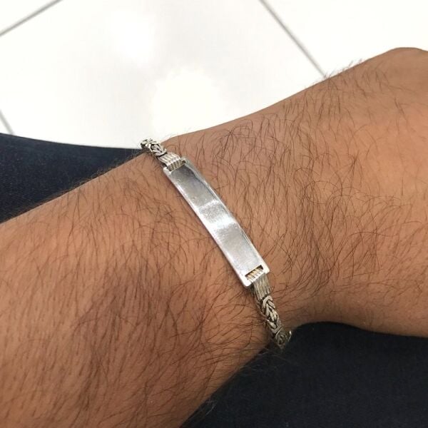 İsim Yazılı Kral Zinciri Künye Genç Çocuk Erkek Gümüş Bileklik