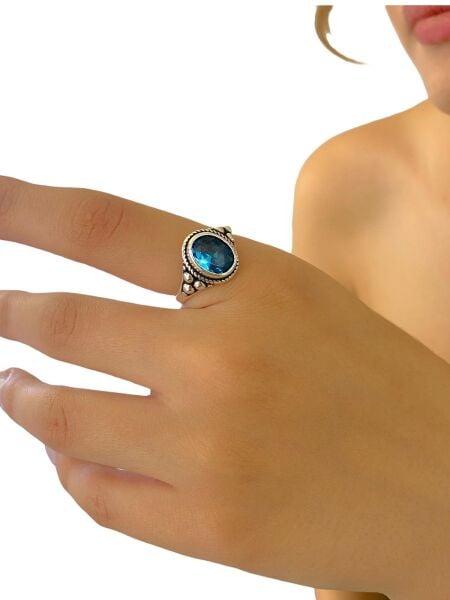 925 Gümüş Aquamarine Taşlı Otantik Kadın Yüzük