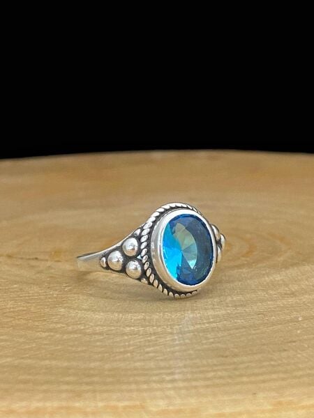 925 Gümüş Aquamarine Taşlı Otantik Kadın Yüzük
