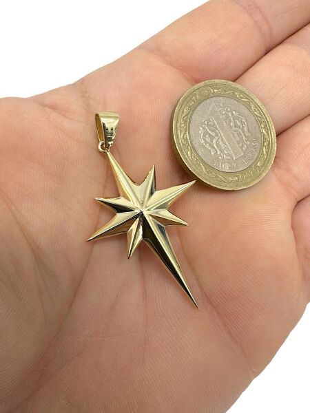 Kutup Güney Yıldızı Üst Kalite Taşsız Altın Büyük Boy Kolye Ucu