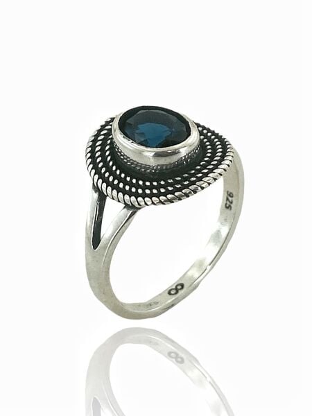 925 Gümüş Minik Safir Taş Günlük Otantik Kadın Yüzük