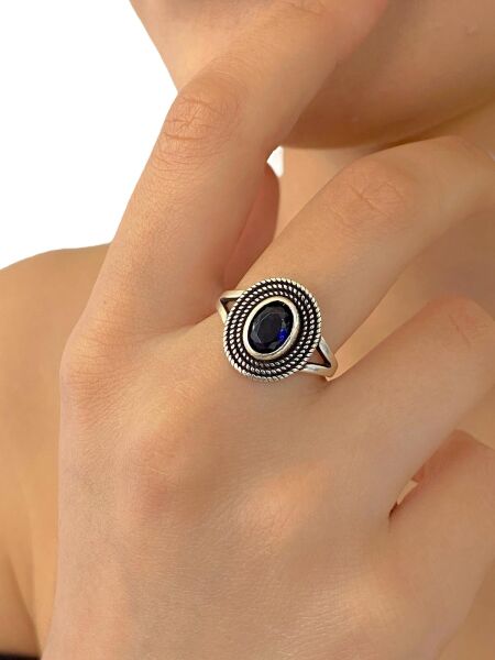 925 Gümüş Minik Safir Taş Günlük Otantik Kadın Yüzük