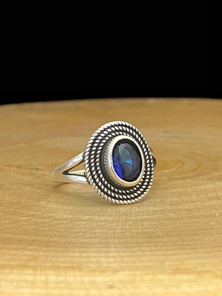 925 Gümüş Minik Safir Taş Günlük Otantik Kadın Yüzük