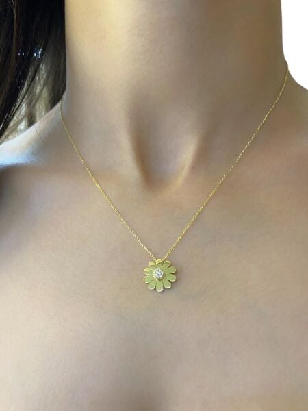 Minik Şık Zarif Papatya Altın Kolye 8 Ayar