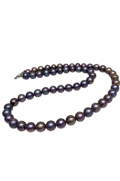 MaGümüş Siyah İnci 9 mm Kolye Küpe Set 925 Gümüş